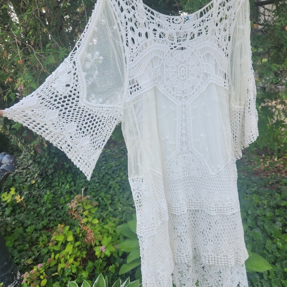 Bohemian 2 Pice White Crochet Style Lace Dress And Tunuc/top - Picture 12 of 13